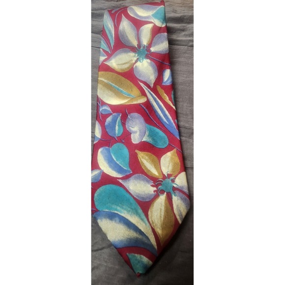 Geoffrey Beene Other - VINTAGE Geoffrey Beene Tie Mens Silk Abstract Floral Geometric Burgundy Blue 90s